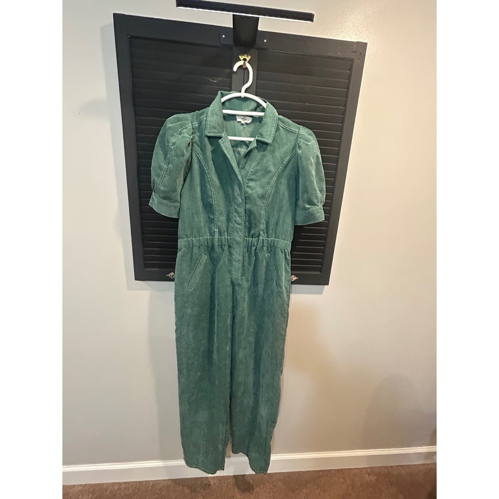 Entro Sage Green Corduroy Puff Sleeve Jumpsuit Utility Boiler Suit - Picture 1 of 11
